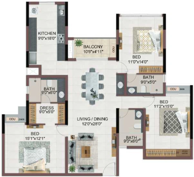 3 BHK Flat in Casagrand Dior in Kilpauk, Chennai - Image 720620