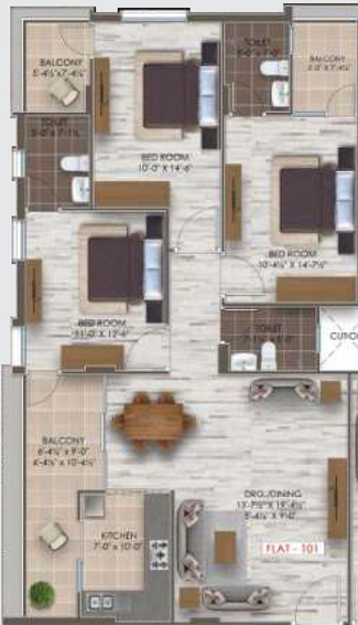 3 BHK Flat in Shree Ganesham Apartments in Ajmer Road, Jaipur - Image 809318