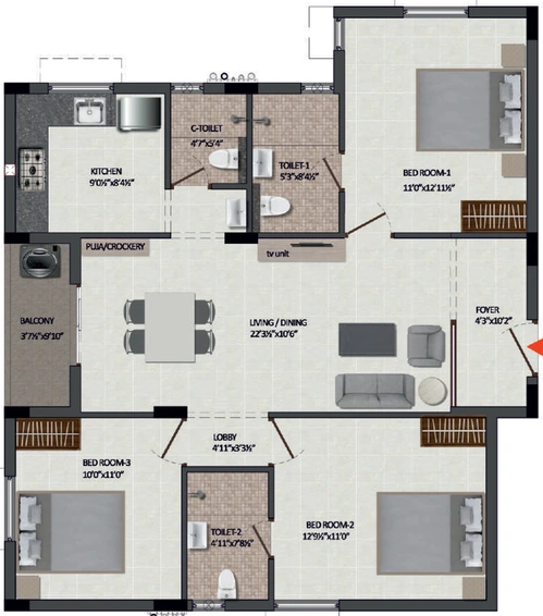 3 BHK Flat in Isha Pokkisham in Perumbakkam, Chennai - Image 800088