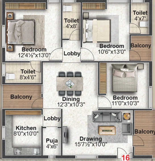 3 BHK Flat in Shiv Krishna Bai Residency in Uppal, Hyderabad - Image 721158