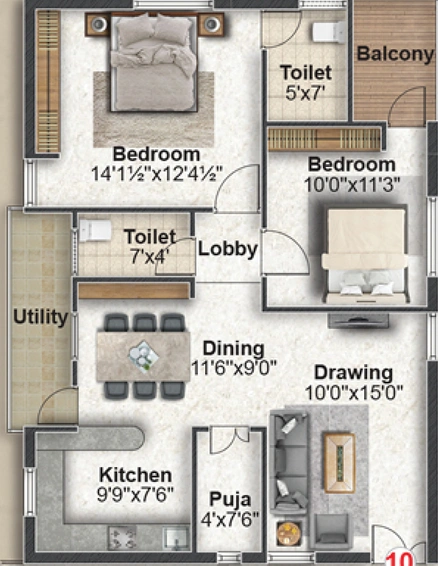 2 BHK Flat in Shiv Krishna Bai Residency in Uppal, Hyderabad - Image 721156