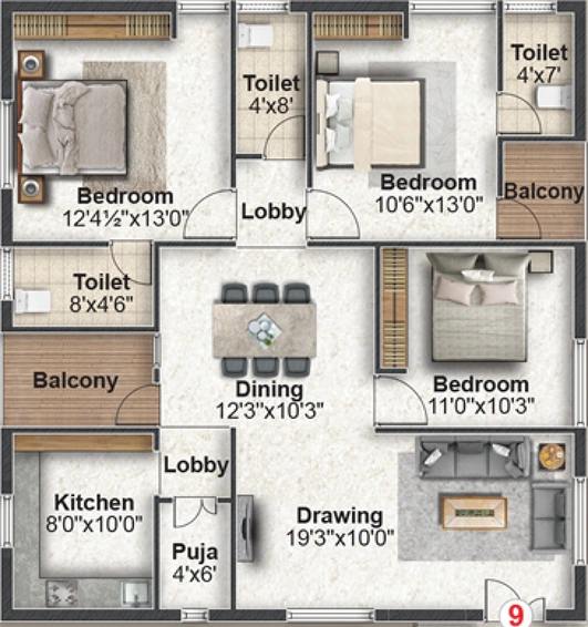 3 BHK Flat in Shiv Krishna Bai Residency in Uppal, Hyderabad - Image 721157
