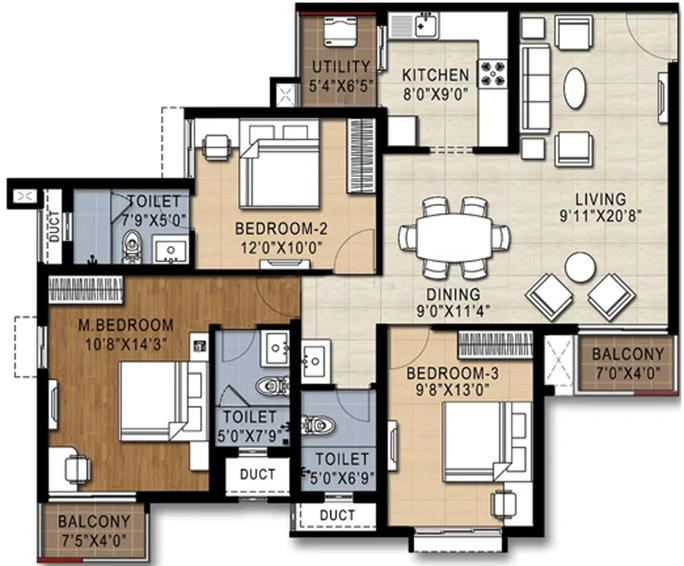 3 BHK Flat in Doshi Risington in Karapakkam, Chennai - Image 801119