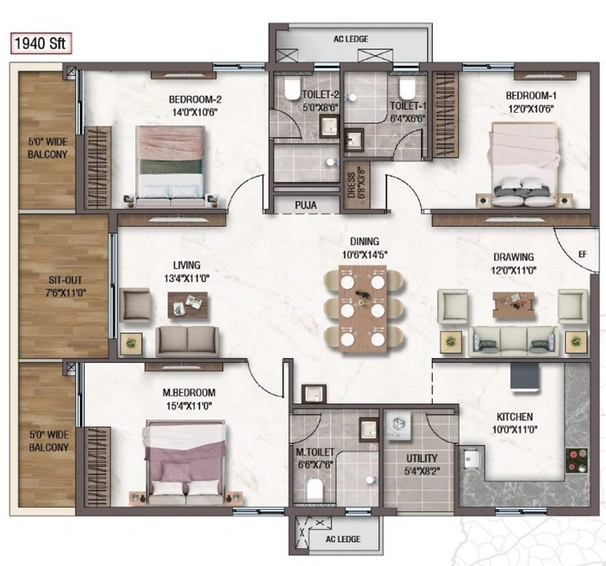 3 BHK Flat in Sukhii Tatva in Nallagandla, Hyderabad - Image 732874