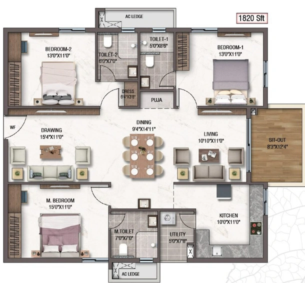 3 BHK Flat in Sukhii Tatva in Nallagandla, Hyderabad - Image 732873