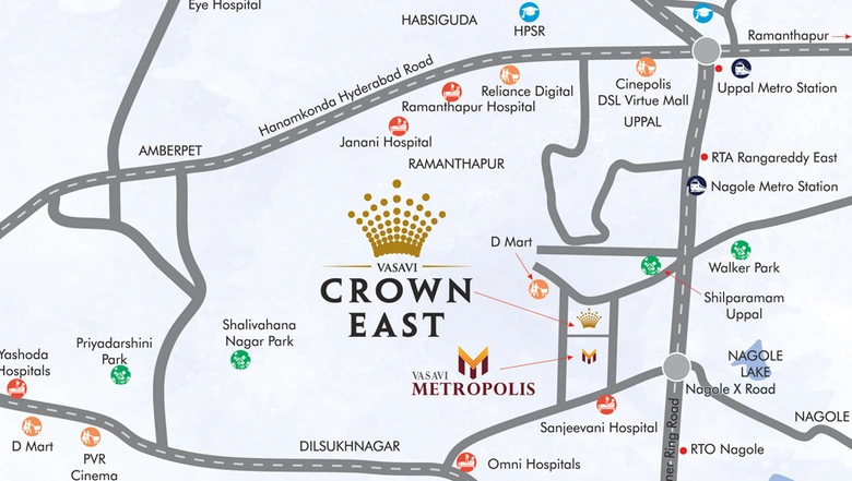 Location of Vasavi Crown East in Uppal, Hyderabad - Image 110636