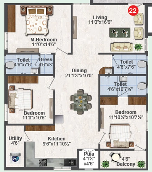 3 BHK Flat in Shree Krishna Homes in Kompally, Hyderabad - Image 732916