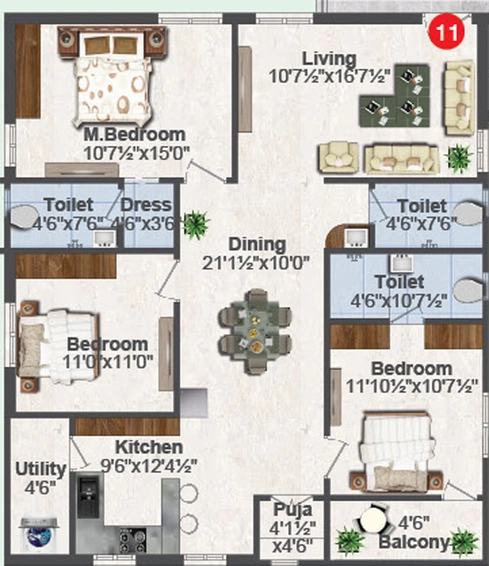 3 BHK Flat in Shree Krishna Homes in Kompally, Hyderabad - Image 732917