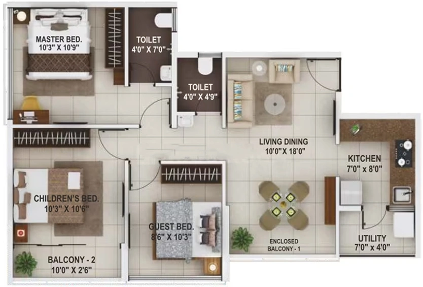 3 BHK Flat in Samraat Apna Ghar in Gangapur Road, Nashik - Image 724443
