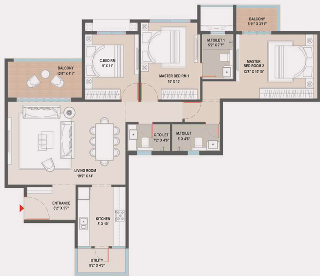 3 BHK Flat in Shreeji The Crown in Govind Nagar, Nashik - Image 724590