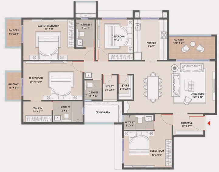4 BHK Flat in Shreeji The Crown in Govind Nagar, Nashik - Image 724591