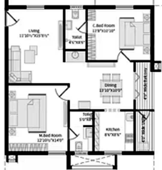 3 BHK Flat in Fame Horizon in Yendada, Visakhapatnam - Image 816803