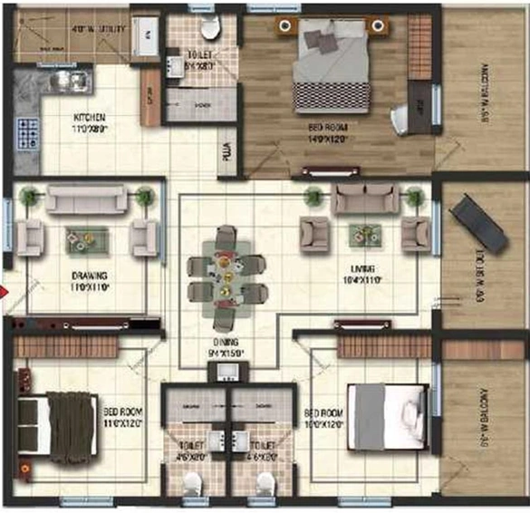 3 BHK Flat in Lansum Greens in Madhurawada, Visakhapatnam - Image 819005