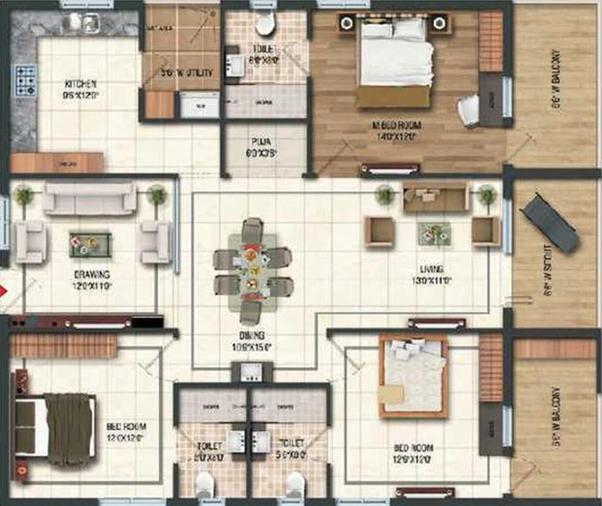 3 BHK Flat in Lansum Greens in Madhurawada, Visakhapatnam - Image 819007