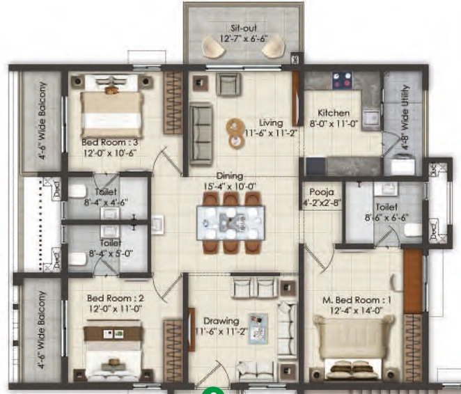 3 BHK Flat in KSR Greens in Miyapur, Hyderabad - Image 732964
