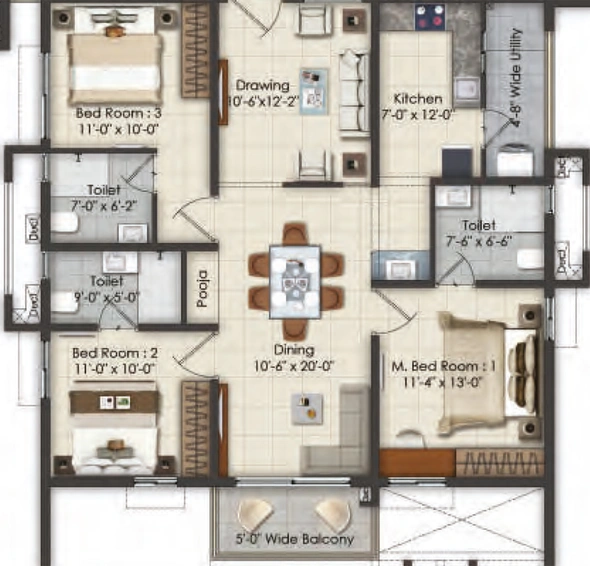 3 BHK Flat in KSR Greens in Miyapur, Hyderabad - Image 732962