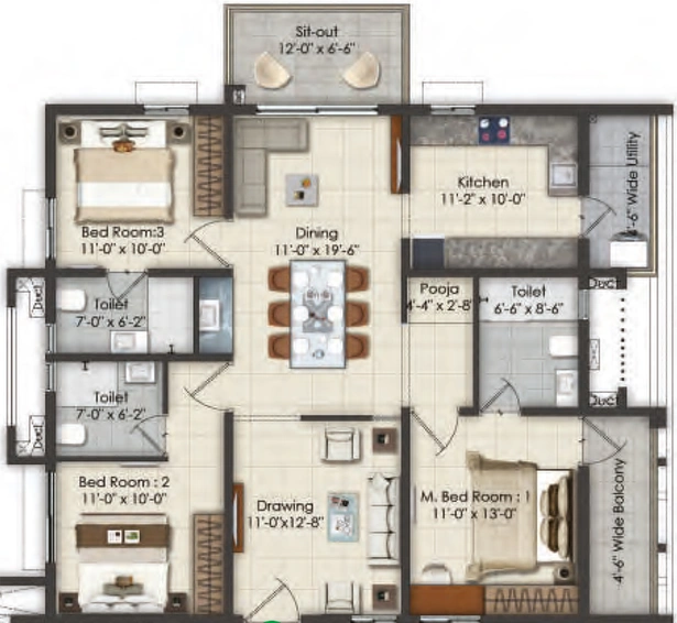 3 BHK Flat in KSR Greens in Miyapur, Hyderabad - Image 732963