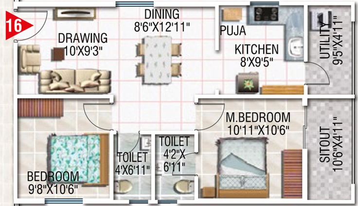 2 BHK Flat in Modi Esteem in Mallampet, Hyderabad - Image 725014