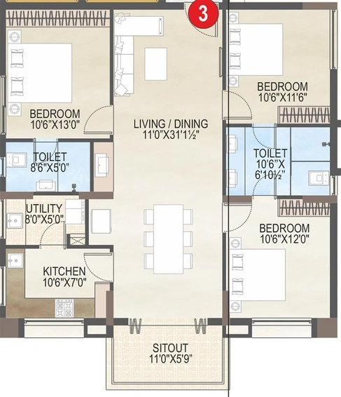 3 BHK Flat in Vaisakhi Skypark in Yendada, Visakhapatnam - Image 809784