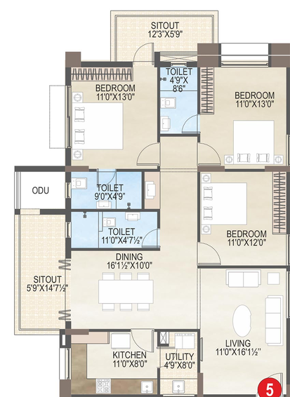 3 BHK Flat in Vaisakhi Skypark in Yendada, Visakhapatnam - Image 809785