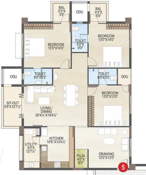 3 BHK Flat in Vaisakhi Skypark in Yendada, Visakhapatnam - Image 809788