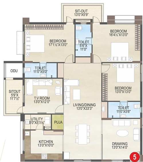 3 BHK Flat in Vaisakhi Skypark in Yendada, Visakhapatnam - Image 809789