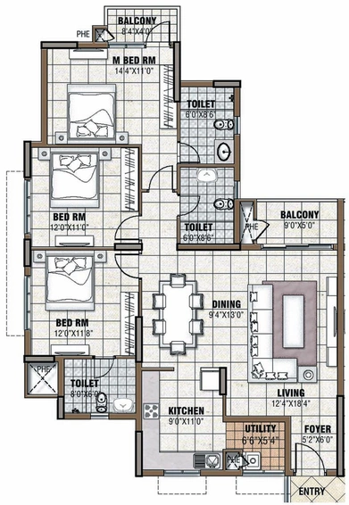 3 BHK Flat in Prestige Tranquility in Budigere Road, Bangalore - Image 725418