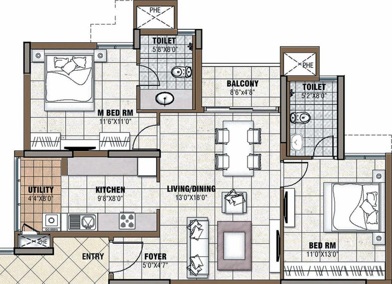2 BHK Flat in Prestige Tranquility in Budigere Road, Bangalore - Image 725416