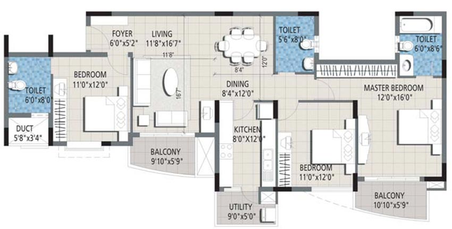 3 BHK Flat in Purva Venezia in Yelahanka, Bangalore - Image 726747