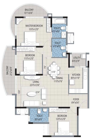 3 BHK Flat in Purva Venezia in Yelahanka, Bangalore - Image 726748