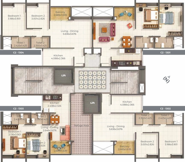 Floor Plan of Kumar Prince Town Towers in Undri, Pune - Image 24417