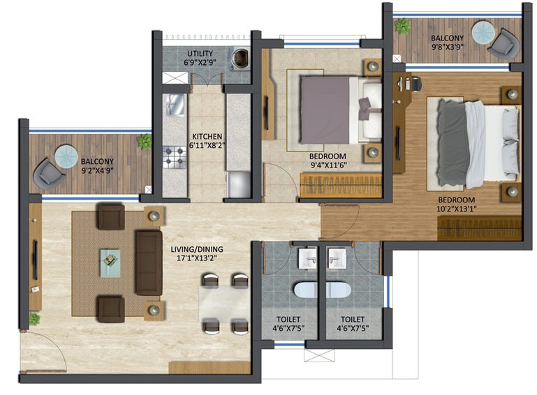 2 BHK Flat in Runwal The Central Park in Pimpri Chinchwad, Pune - Image 420005
