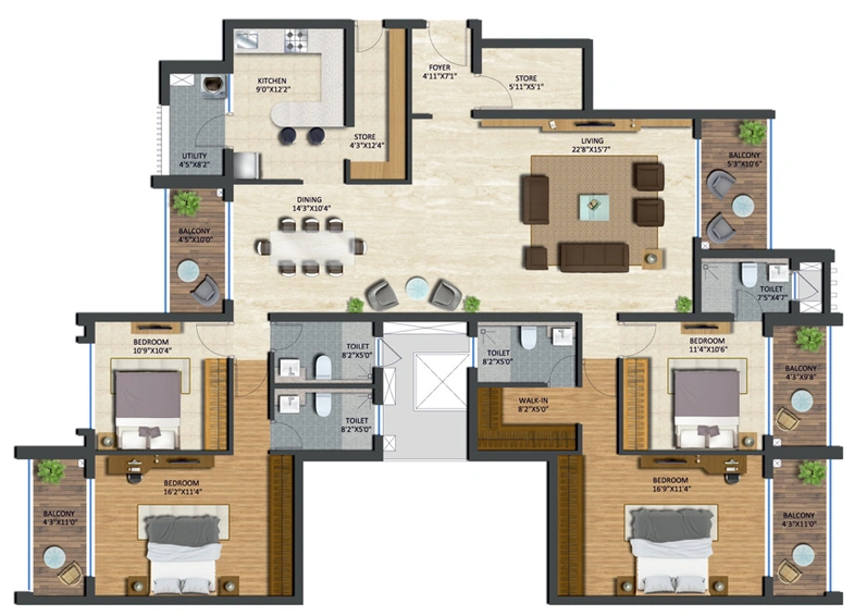 4 BHK Flat in Runwal The Central Park in Pimpri Chinchwad, Pune - Image 420007
