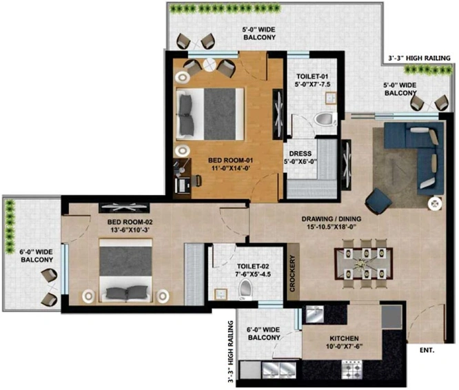 2 BHK Flat in DD Altura Apartments in Zirakpur, Chandigarh - Image 815667