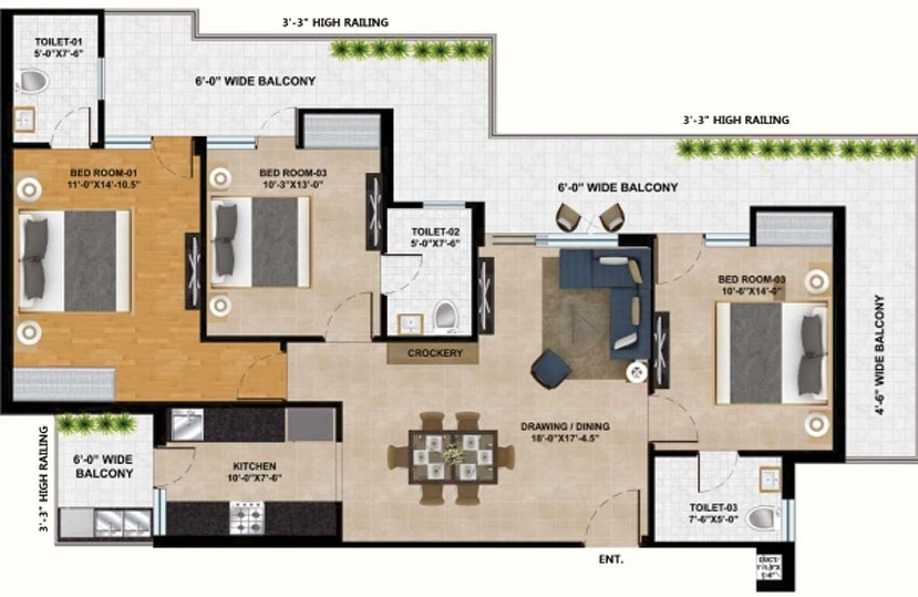 3 BHK Flat in DD Altura Apartments in Zirakpur, Chandigarh - Image 815668