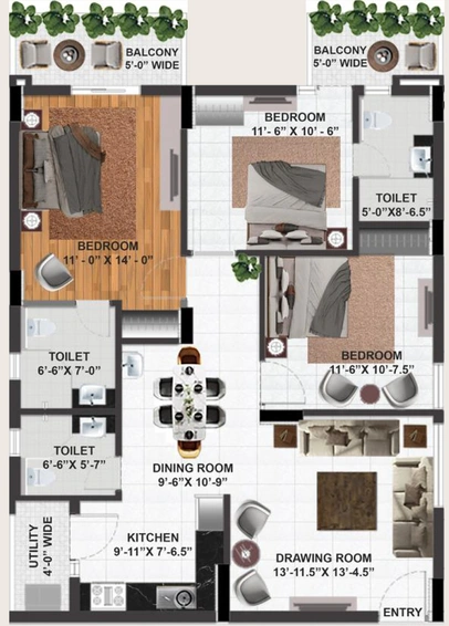 3 BHK Flat in Sharvani Sree Hemadurga Paradise in Chandanagar, Hyderabad - Image 730402