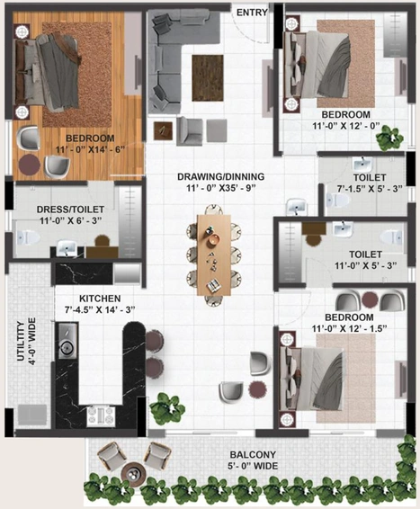 3 BHK Flat in Sharvani Sree Hemadurga Paradise in Chandanagar, Hyderabad - Image 730403