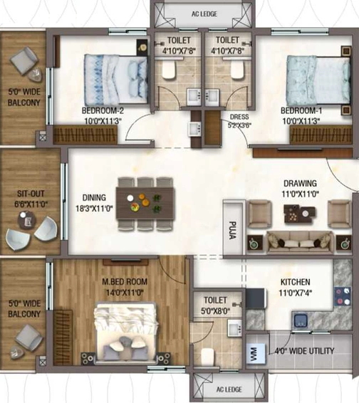 3 BHK Flat in Sukhii Sree Sumeru in Uppal, Hyderabad - Image 733458