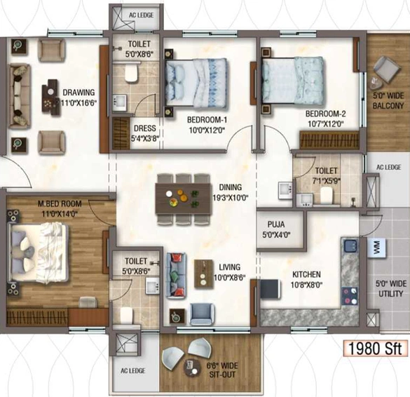 3 BHK Flat in Sukhii Sree Sumeru in Uppal, Hyderabad - Image 733459