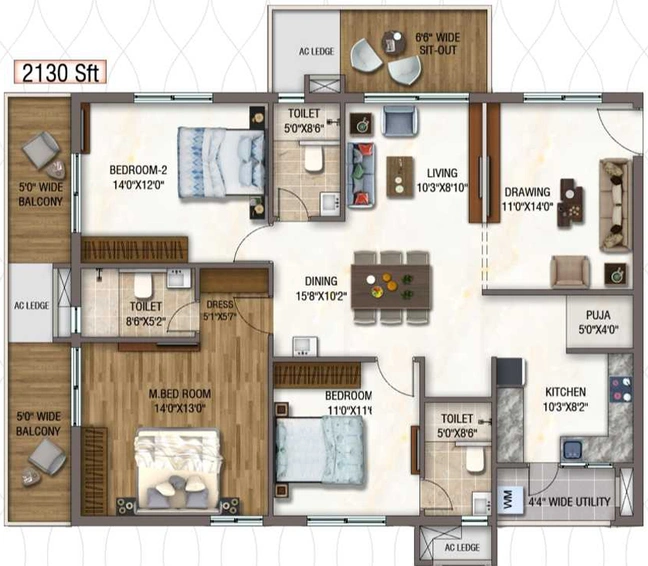 3 BHK Flat in Sukhii Sree Sumeru in Uppal, Hyderabad - Image 733460