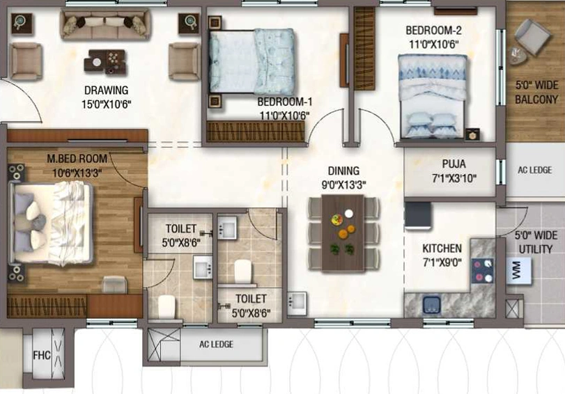 3 BHK Flat in Sukhii Sree Sumeru in Uppal, Hyderabad - Image 733457