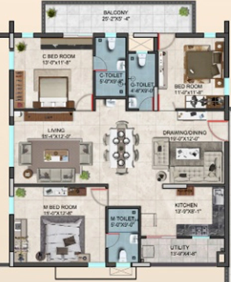 3 BHK Flat in Aakriti Miro in Nallagandla, Hyderabad - Image 733489