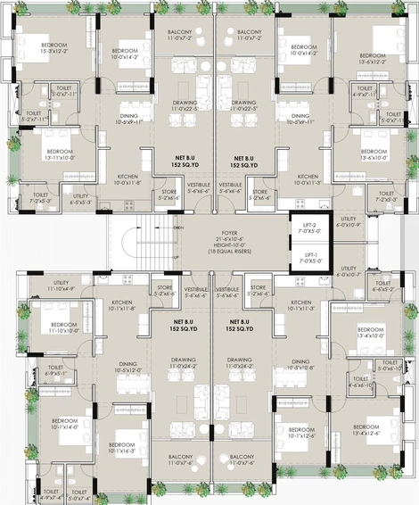 Floor Plan of Chavda Prasthan Apartments in Navrangpura, Ahmedabad - Image 110422