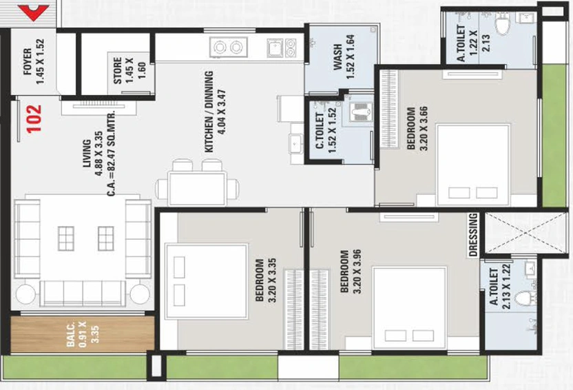 3 BHK Flat in Kiran Concord Towers in Jahangirabad, Surat - Image 736361