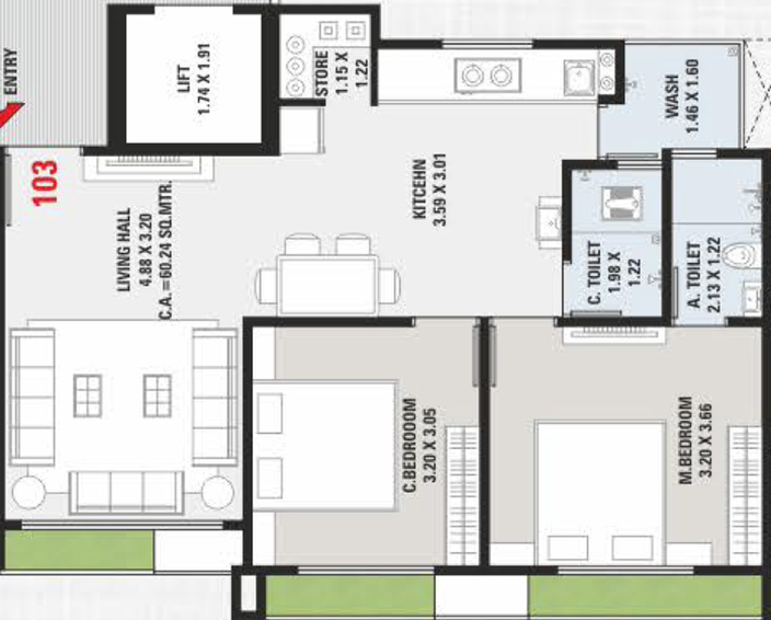 2 BHK Flat in Kiran Concord Towers in Jahangirabad, Surat - Image 736360