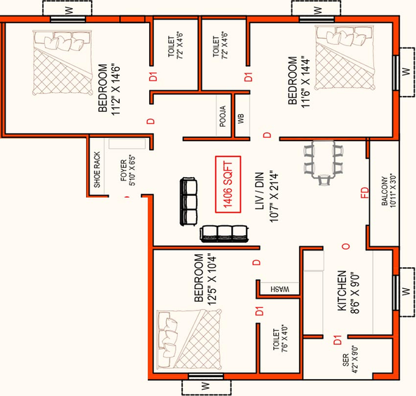 3 BHK Flat in Perfect Panthea in Selaiyur, Chennai - Image 819001