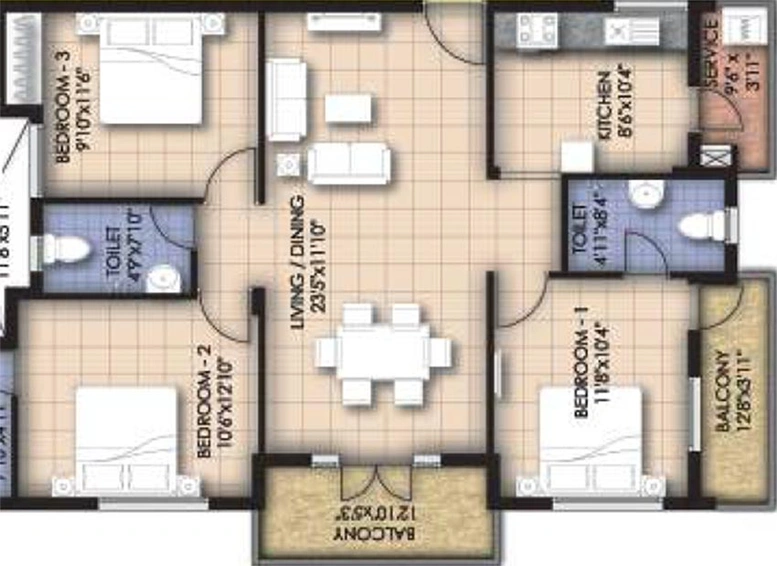 3 BHK Flat in VGN Temple Town in Thiruverkadu, Chennai - Image 819027