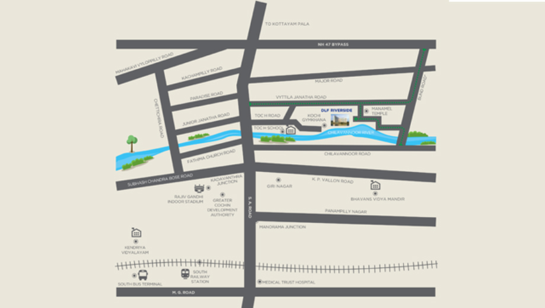 Location of DLF Riverside in Vyttila, Kochi - Image 175504