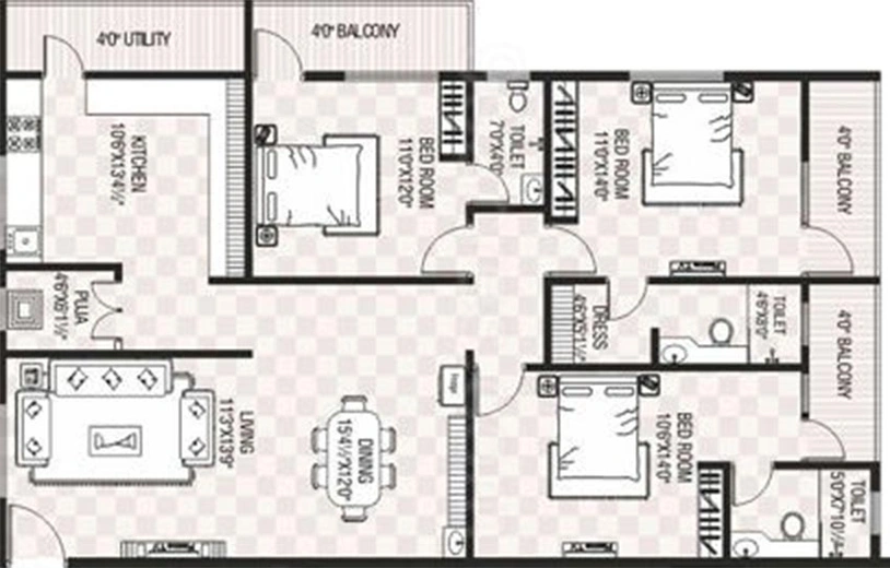 3 BHK Flat in Chilukuri Blossoms Paradise in Madhurawada, Visakhapatnam - Image 818998