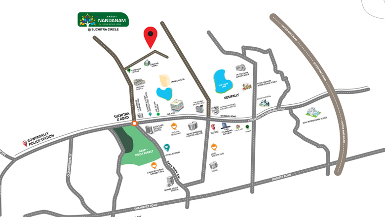Location of Vasavi Nandanam in Kompally, Hyderabad - Image 111915